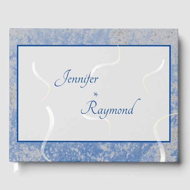 D'or Livre d'invité Monogramme en marbre bleu et gris (Recto)