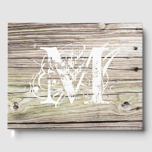 D'or Livre d'invité Monogramme Rustic Wood Boards