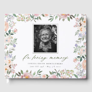 D'or Livre d'invité Peach Floral Photo Memorial