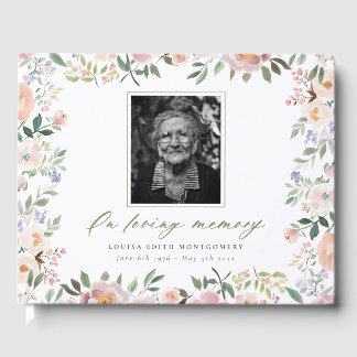 D'or Livre d'invité Peach Floral Photo Memorial