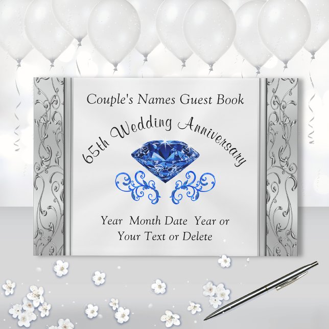 D'or Livre d'invité personnalisé du 65e anniversaire du (65th wedding anniversary party supplies. Anniversary Guest Book. Sapphire Guest Book. 65th ideas.)