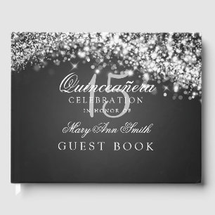 D'or Livre d'invité Quinceanera Party Sparkling Wave Bl