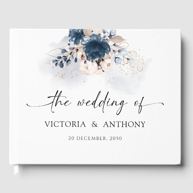 D'or Livre d'invité Rose bleu et Dusty de la Marine (Recto)