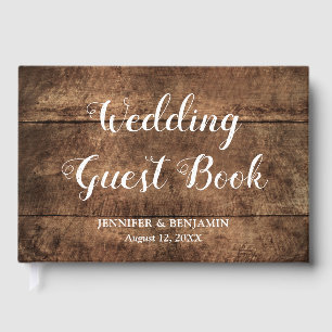 D'or Livre d'invité Rustic Distressed Wood Mariage