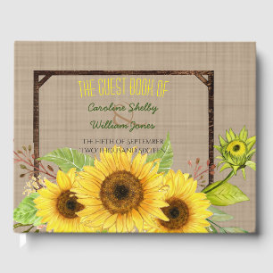 D'or Livre d'invité Rustic Spring Sunflower Mariage