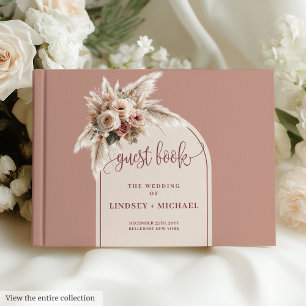 D'or Livre d'invité simple Dusty Pampas rose Grass Flor
