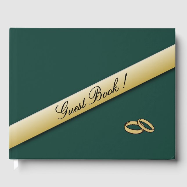 D'or Livre d'invité simple Hunter Green et Gold Mariage (Recto)