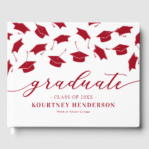 D'or Livre d'invité Simple Red White Graduation