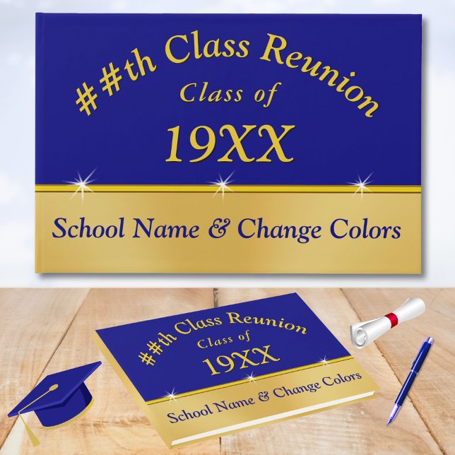 D'or Livre d'invité sur la réunion de classe personnali (Personalized, Class Reunion Guestbooks. Blue Gold, Class Reunion Guestbook. Class Reunion Supplies.)