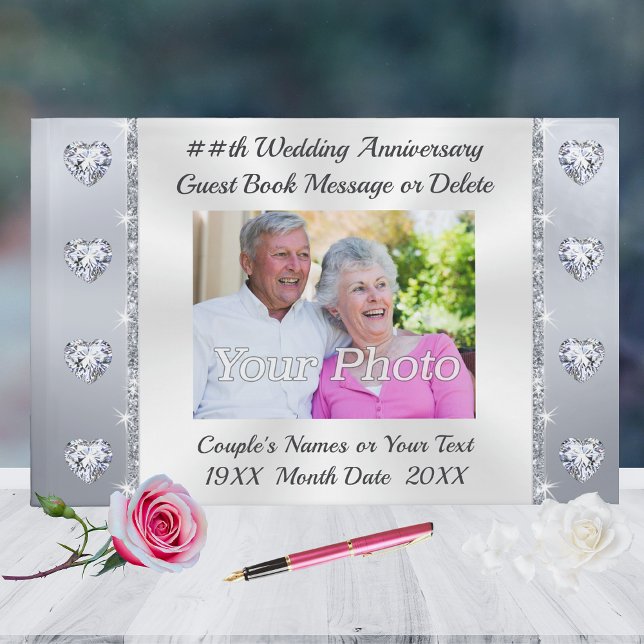 D'or Livre d'invité sur mesure, Anniversaire du Mariage (60th Wedding Anniversary Guestbook. Diamond Anniversary Party Supplies. 60th Anniversary Celebration)