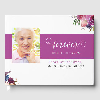 D'or Livre d'invités funéraires aux fleurs d'aquarelle 