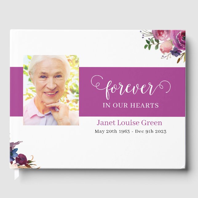 D'or Livre d'invités funéraires aux fleurs d'aquarelle  (Recto)