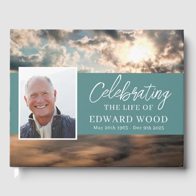 D'or Livre d'invités funéraires avec Mountain Top Photo (Recto)