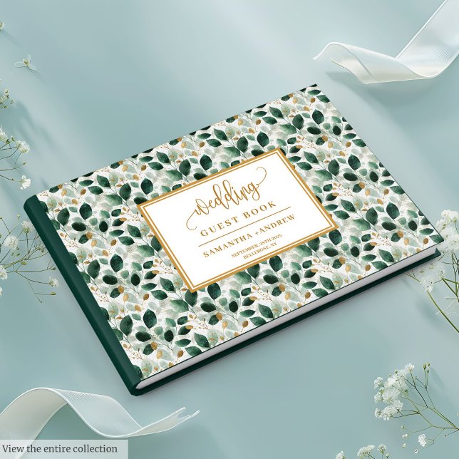 D'or Livre D'Invités Mariage Design Dark Green Et Gold (Stylish Dark Green And Gold Wedding Guest Book)
