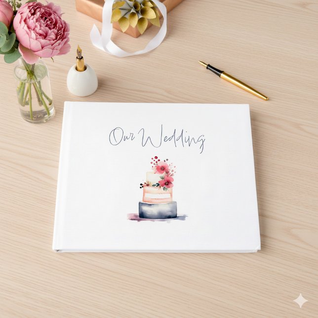 D'or Livre d'invités mariage Watercolor (Pastel watercolor wedding cake "Our Wedding" wedding guest book.)