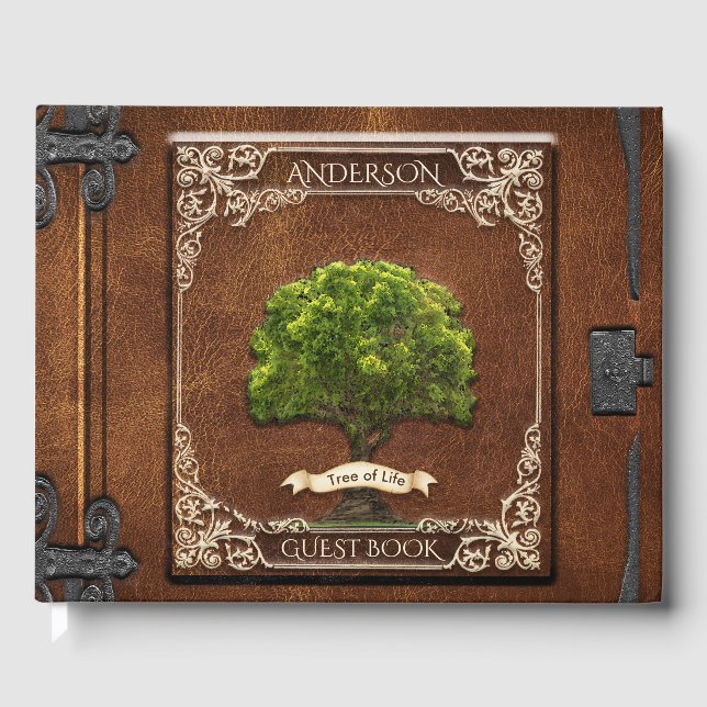 D'or Livre d'invités Rustic Wood Family Tree (Recto)