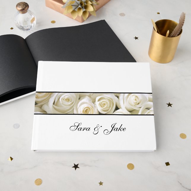 D'or Livre d'invités White Roses (Recto ouvert)