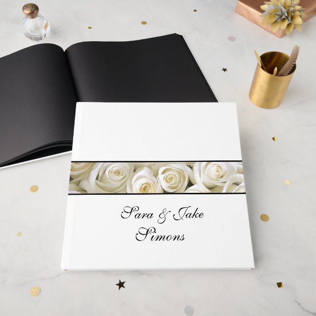 D'or Livre d'invités White Roses (Recto ouvert)