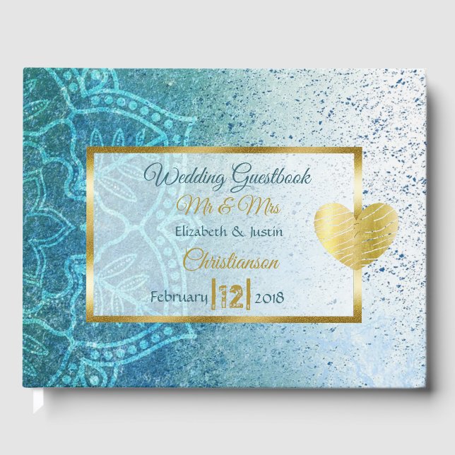 D'or Livre Mariage de Blue Mandala Gold Heart (Recto)