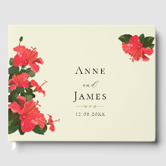 D'or Lumineux Rouge Hibiscus Fleurs Mariage Livre d'inv