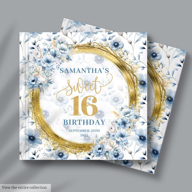D'or Luxe Pastel Blue Sweet 16 Livre d'hôtes avec étinc (Luxe Pastel Blue Sweet 16 Guest Book with Sparkles)