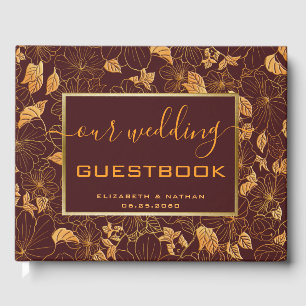 D'or Magnifique Gold Floral Bungundy Mariage livre d'hô