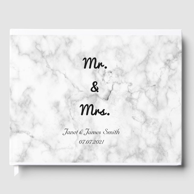 D'or Marbre élégant Mr & Mrs Script Mariage Livre d'inv (Recto)