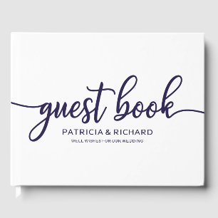 D'or Mariage Livre d'hôtes Chic Navy Blue Calligraphy