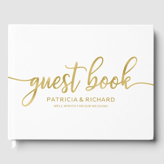 D'or Mariage Livre d'hôtes Faux Foil Gold Chic Calligra (Recto)