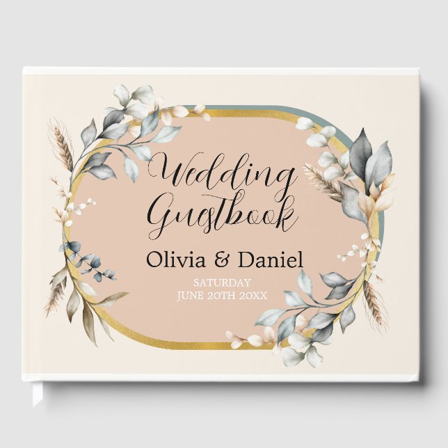 D'or Mariage Livre d'hôtes Neutres Cotton Peach Feuille (Recto)