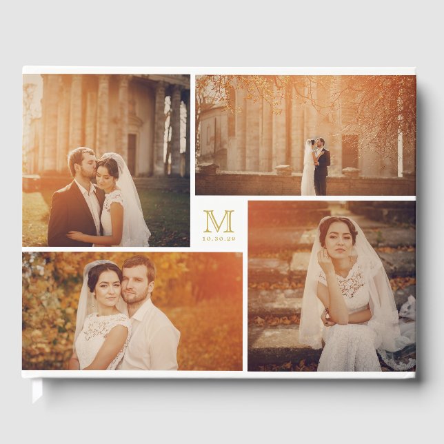 D'or Mariage moderne Monogramme 4 Photo Collage Livre d (Recto)