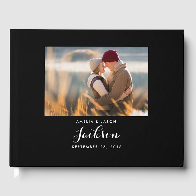 D'or Mariage photo Livre d'invité, noir et blanc (Recto)