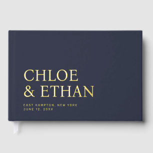 D'or Marine Blue Modern Mariage Foil Livre d'invité