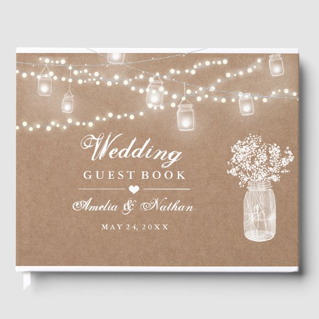 D'or Mason Jar String Lights Mariage livre d'hôtes (Recto)