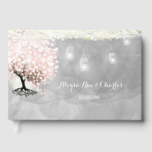 D'or Mason Jar Under the Stars Livre d'invité Mariage (Recto)