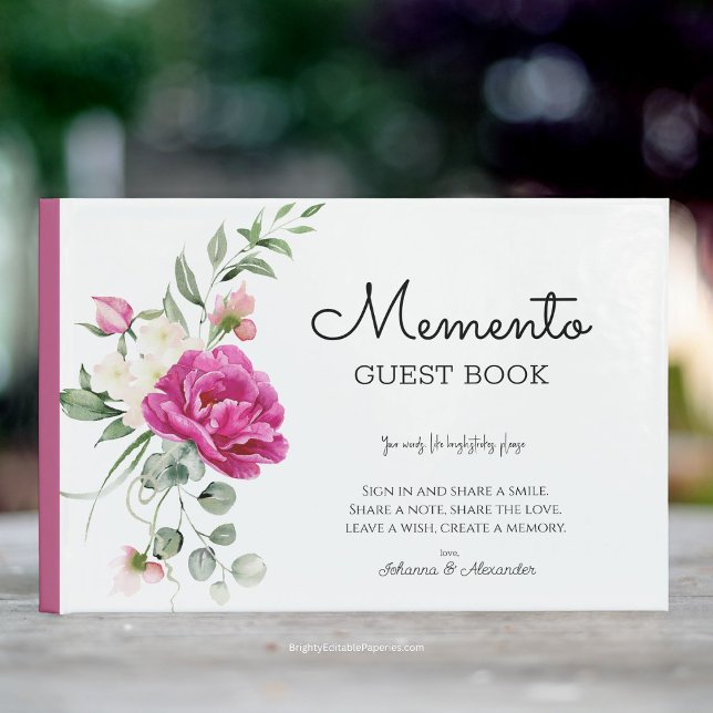 D'or Memento Mariage Livre d'invités rose rose Peony Bl (Sign in, Share a Smile: Elegant Rose & Peony Guest Book!)