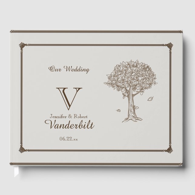 D'or Oak Tree Sketch Mariage Livre d'invité (Recto)