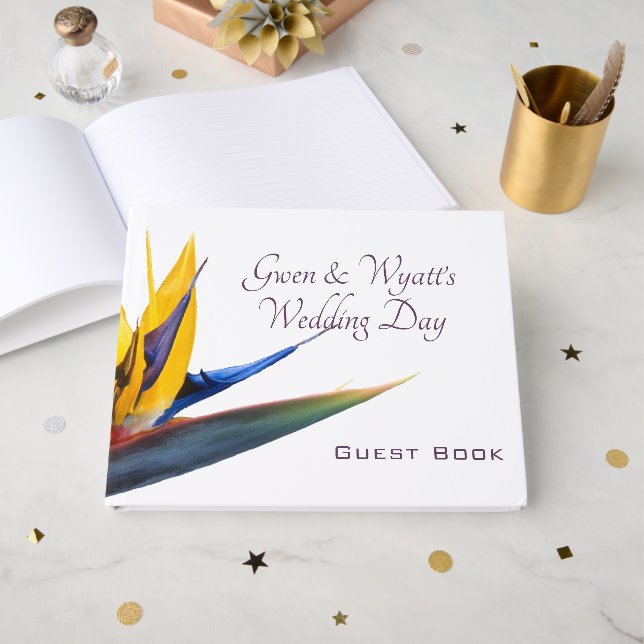 D'or Oiseau de paradis Mariage livre d'hôtes (Recto ouvert)