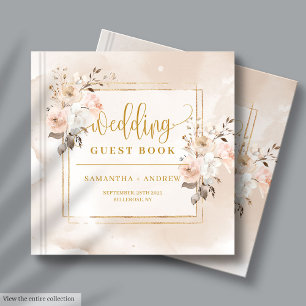 D'or Pale Rose Automne Boho Bouquet Mariage livre d'hôt