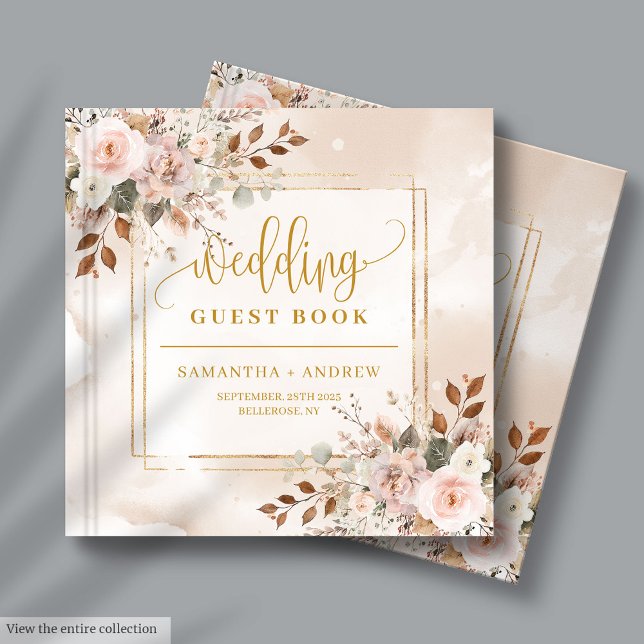 D'or Pale Rose et Gold Automne Florals Mariage livre d' (Pale Pink and Gold Fall Florals Wedding Guest Book

)