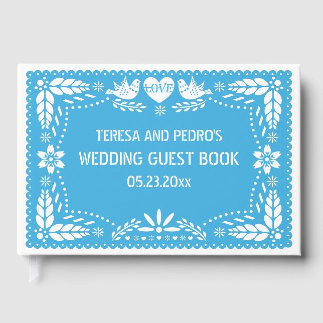 D'or Papel picado inséparables bleu mariage livre d'hôt (Recto)