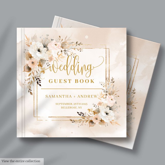 D'or Pastel Boho Neutral Gold Automne Mariage Livre d'h (Pastel Boho Neutral Gold Autumn Wedding Guest Book)