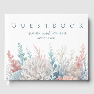 D'or Pastel Coral Reef-Beach Mariage Livre d'invités