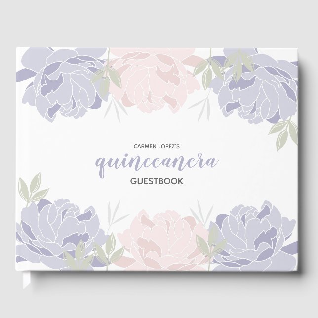D'or Pastel Pink & Purple Peonies Quinceanera Livre d'o (Recto)