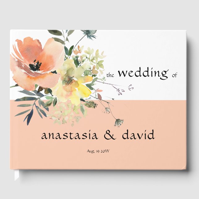 D'or Peach Floral Mariage Livre d'invité (Recto)
