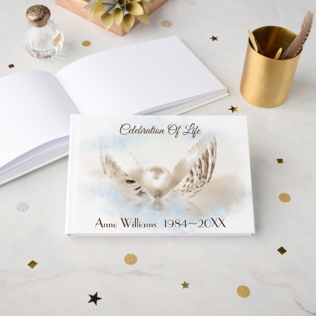 D'or Pearl In Seashell Memorial Service Livre d'invités (Recto ouvert)