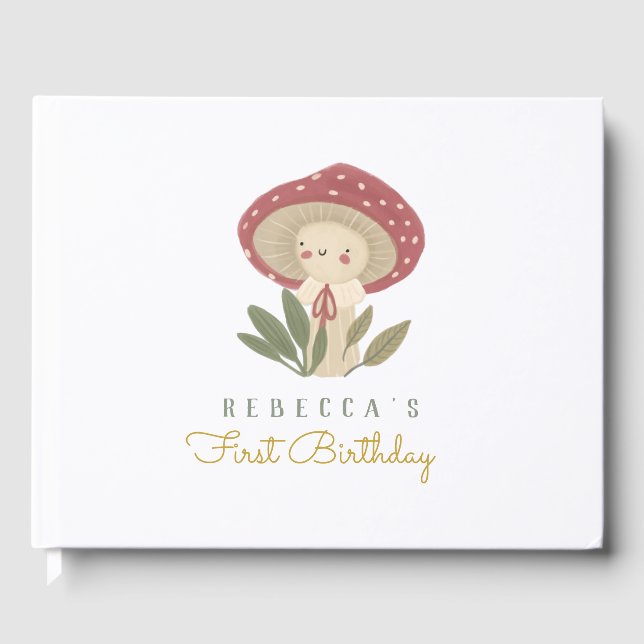 D'or Petit Baby shower de champignons Livre d'invité (Recto)