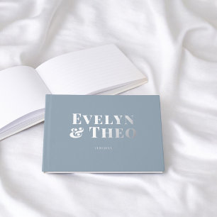 D'or Photo Elegant Simple Blue Mariage Livre d'invité