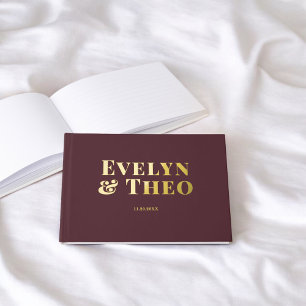 D'or Photo Elegant Simple Bourgogne Mariage Livre d'inv