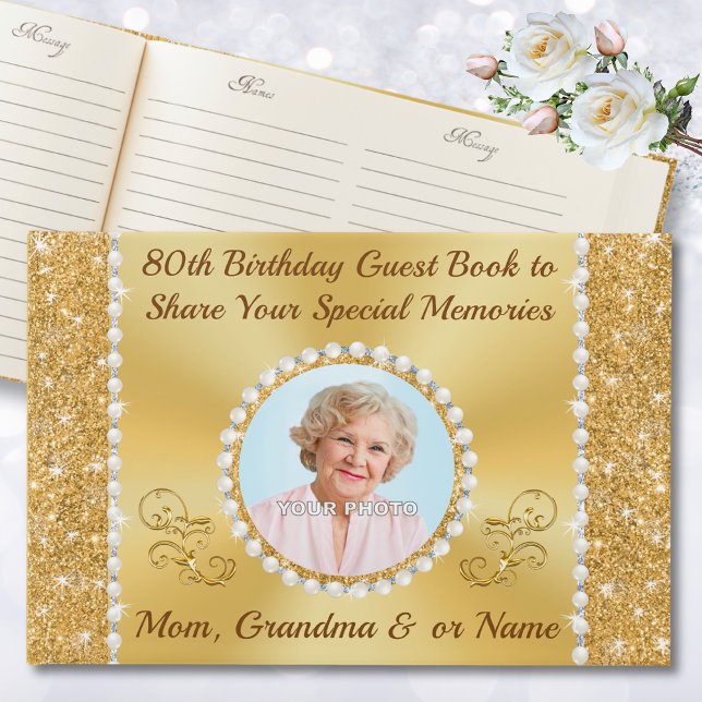 D'or Photo étonnante, 80e Anniversaire Livre d'Invité (Guest book for 80th birthday party. 80th birthday memory book ideas. 80th birthday party ideas. Mom.)